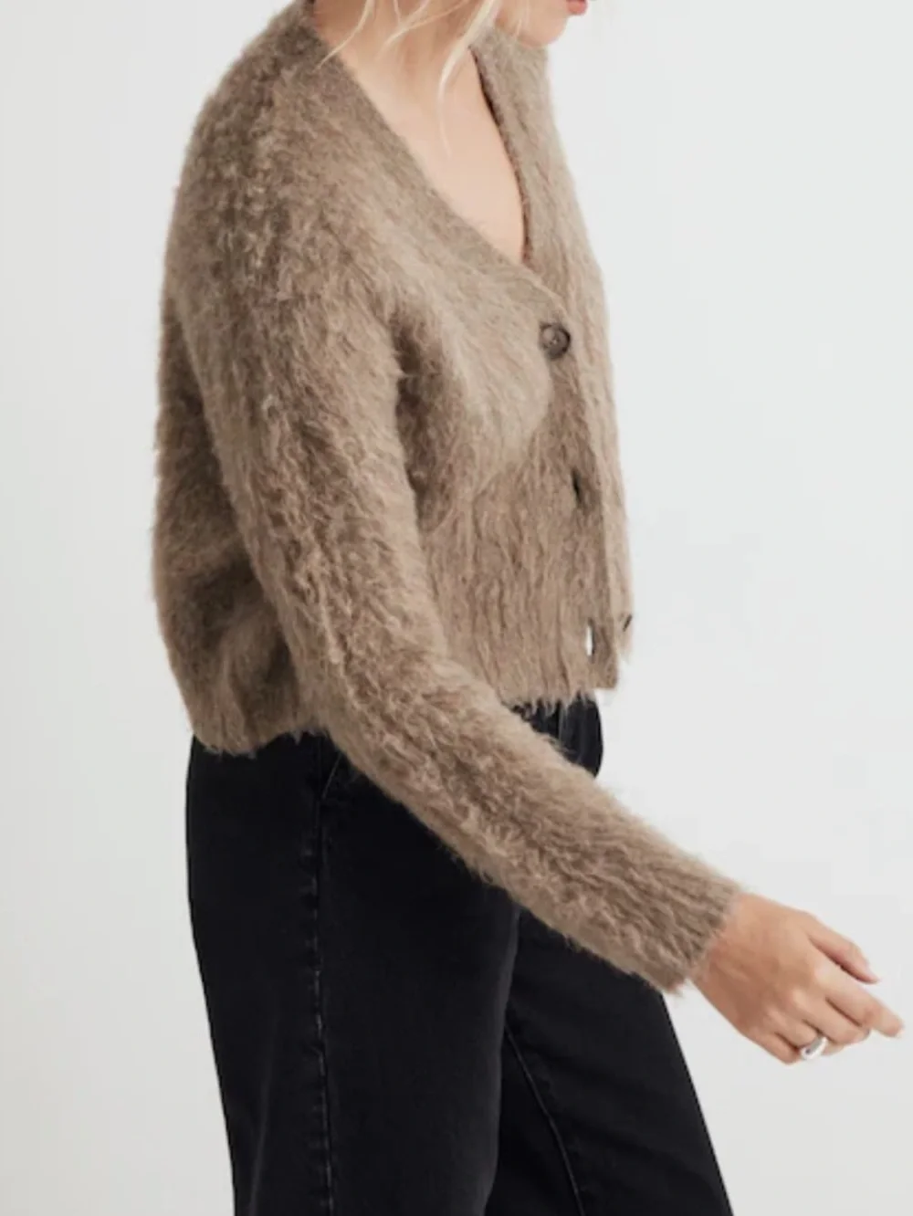 Madewell Brushed V-Neck Cardigan Sweater, Heather Mesquite, Size L
